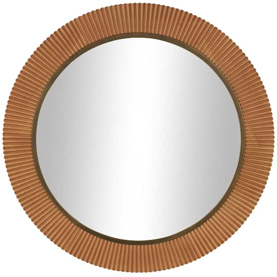43" Brown Wood Fluted Room Wall Mirror with Scalloped Edge